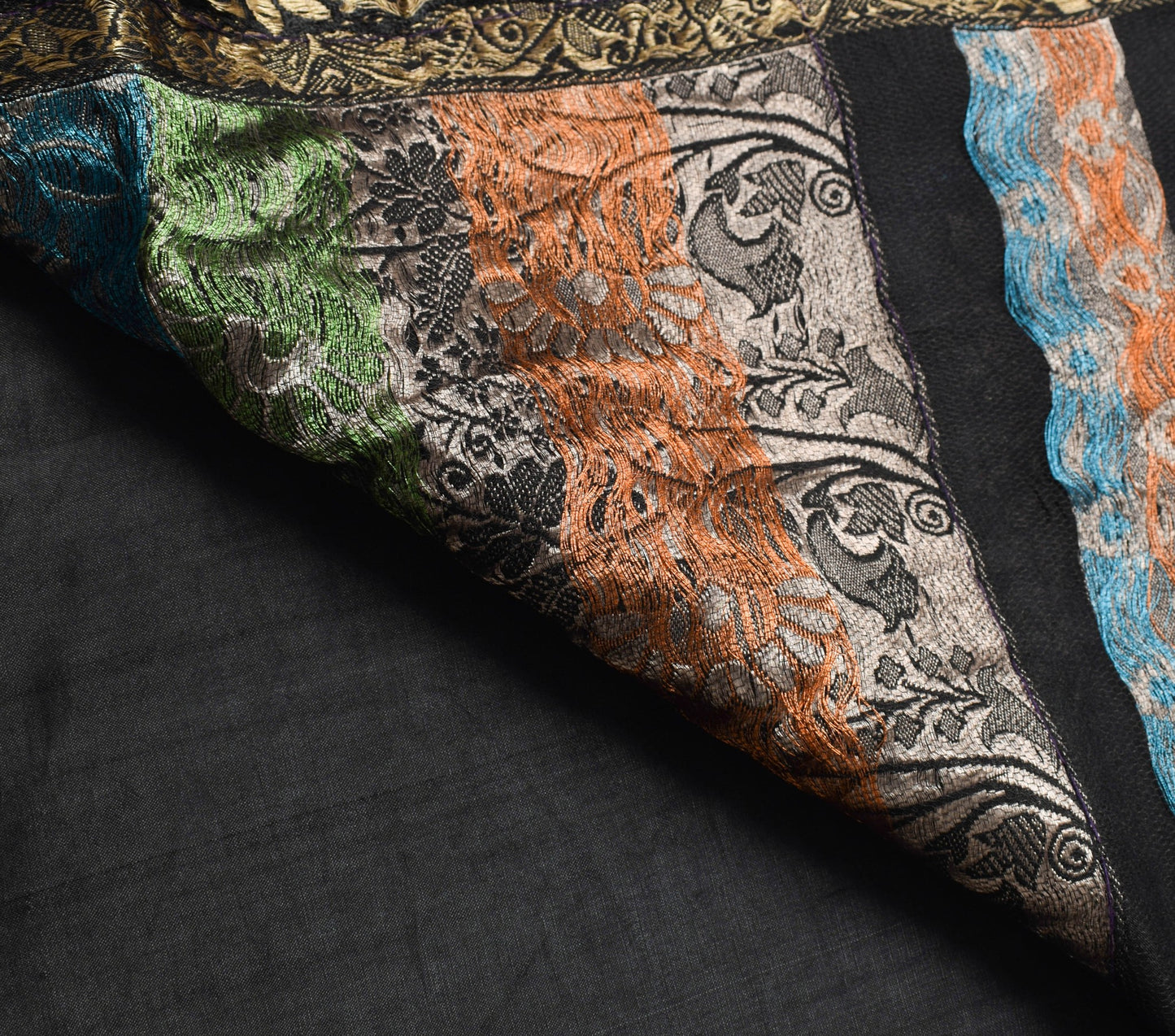 Sushila Vintage Black Zari Brocade Saree 100% Pure Silk Soft Floral Sari Fabric