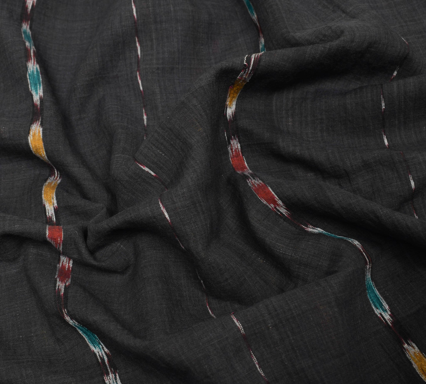 Sushila Vintage Black Saree Hand Woven Odisha Single Ikat Sari Cotton Fabric