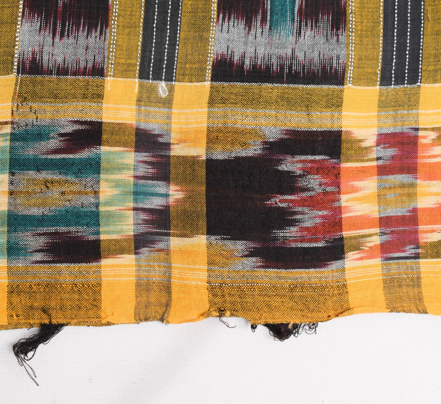 Sushila Vintage Black Saree Hand Woven Odisha Single Ikat Sari Cotton Fabric