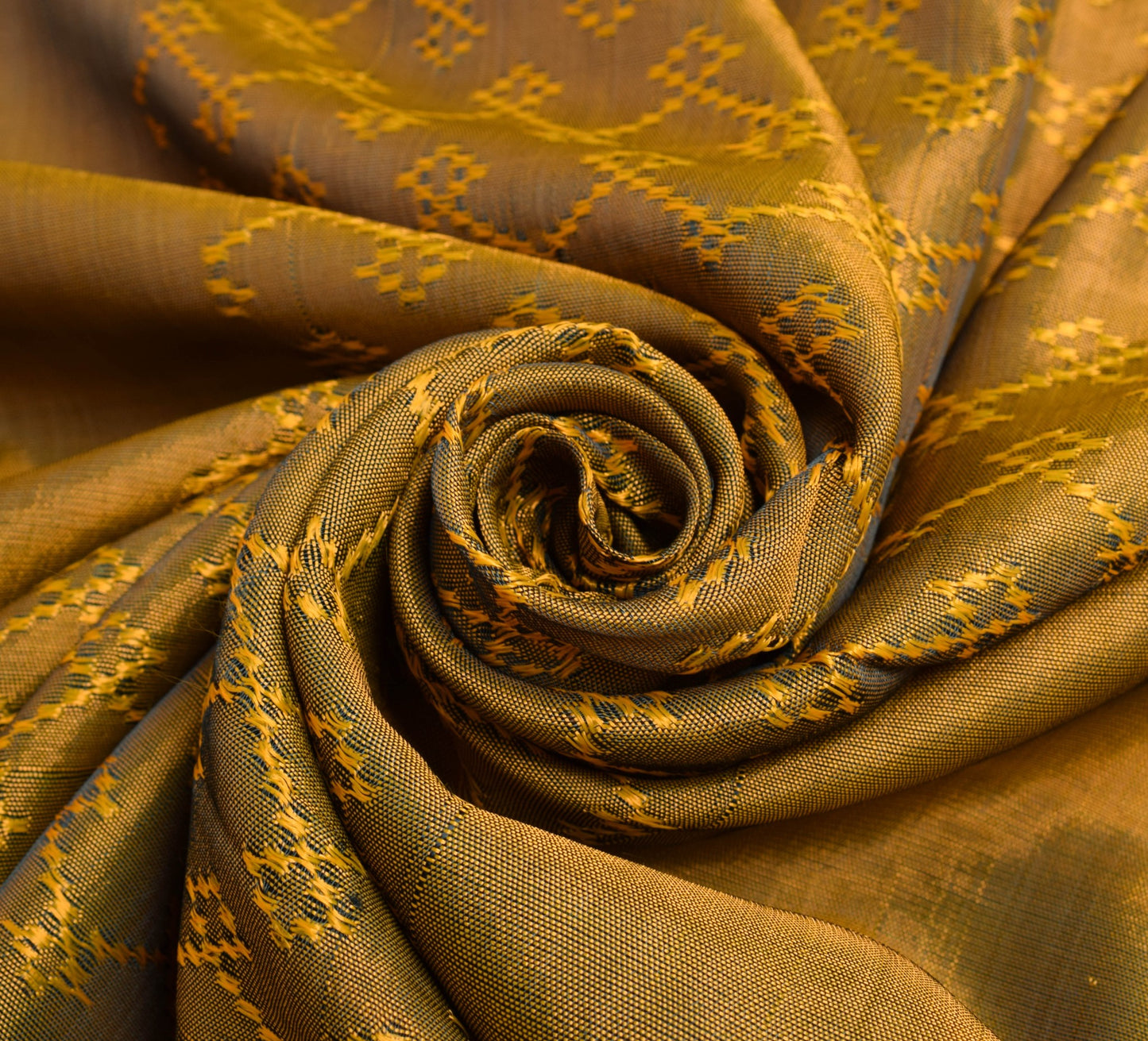 Sushila Vintage Mustard Saree 100% Pure Viscose Resham Woven Sari Craft Fabric