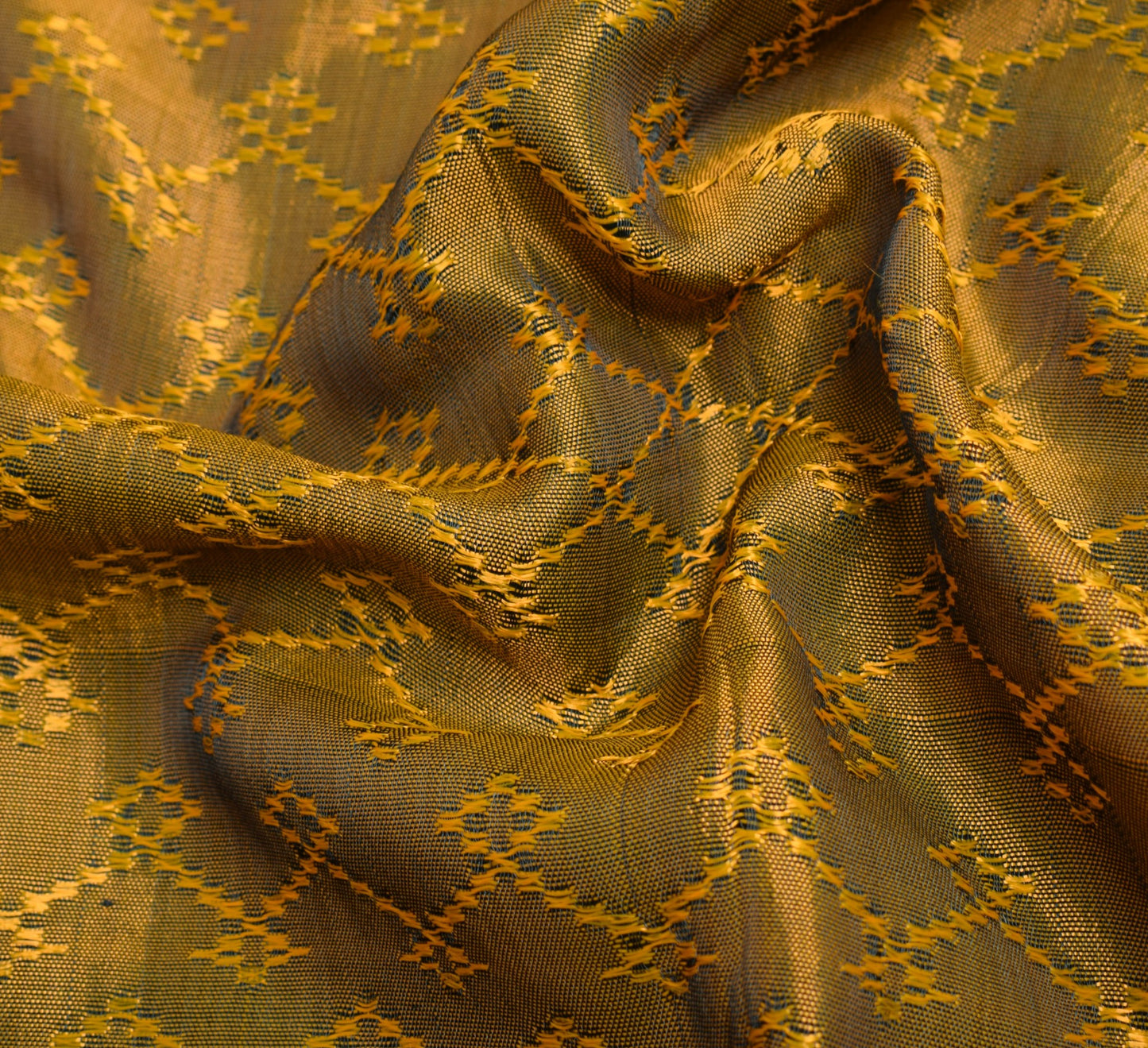 Sushila Vintage Mustard Saree 100% Pure Viscose Resham Woven Sari Craft Fabric