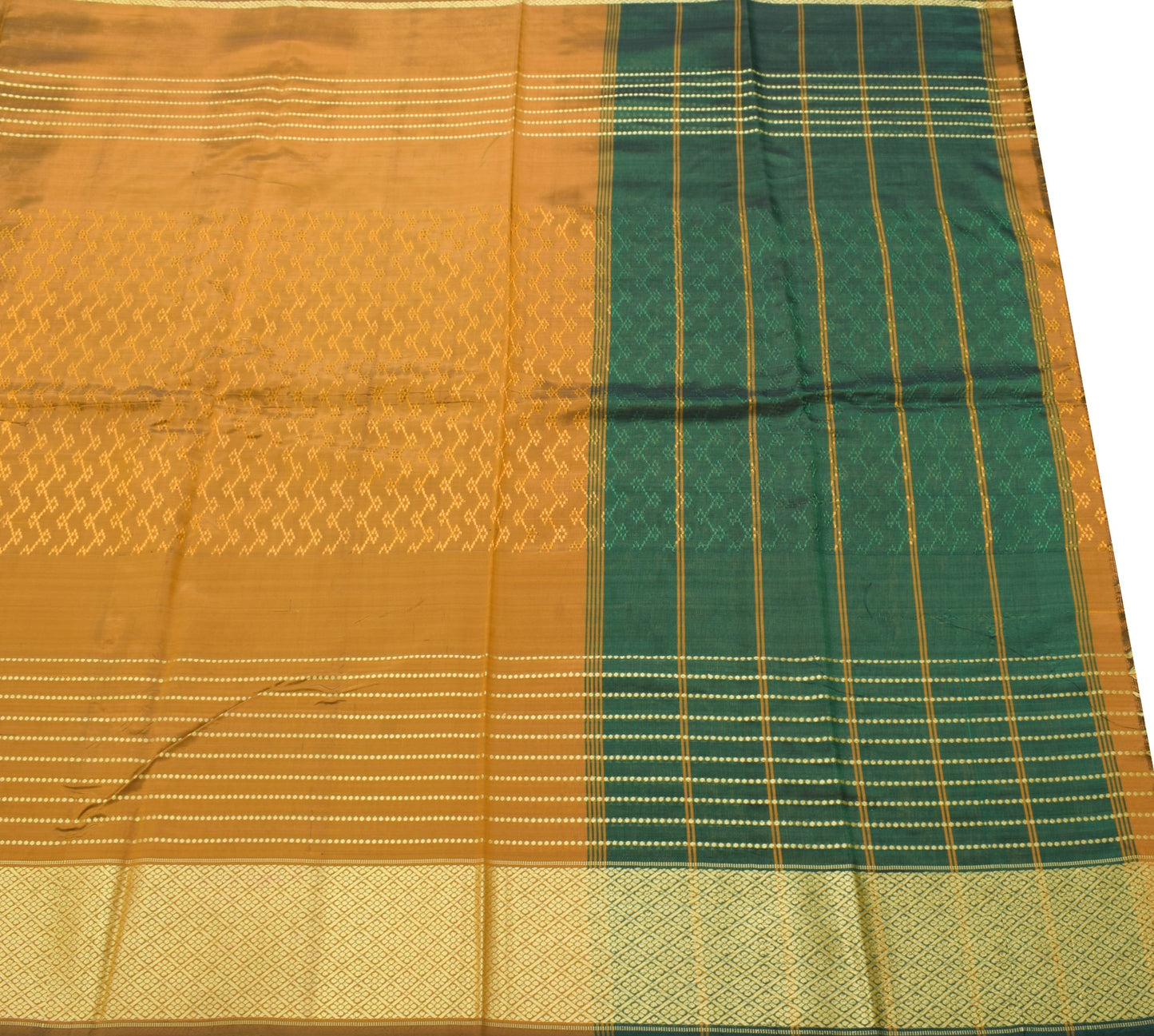 Sushila Vintage Mustard Saree 100% Pure Viscose Resham Woven Sari Craft Fabric