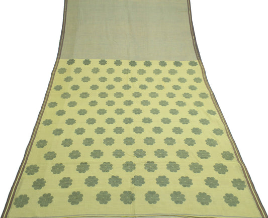 Sushila Vintage Bengal Tant Woven Saree 100% Pure Cotton Green Sari Craft Fabric