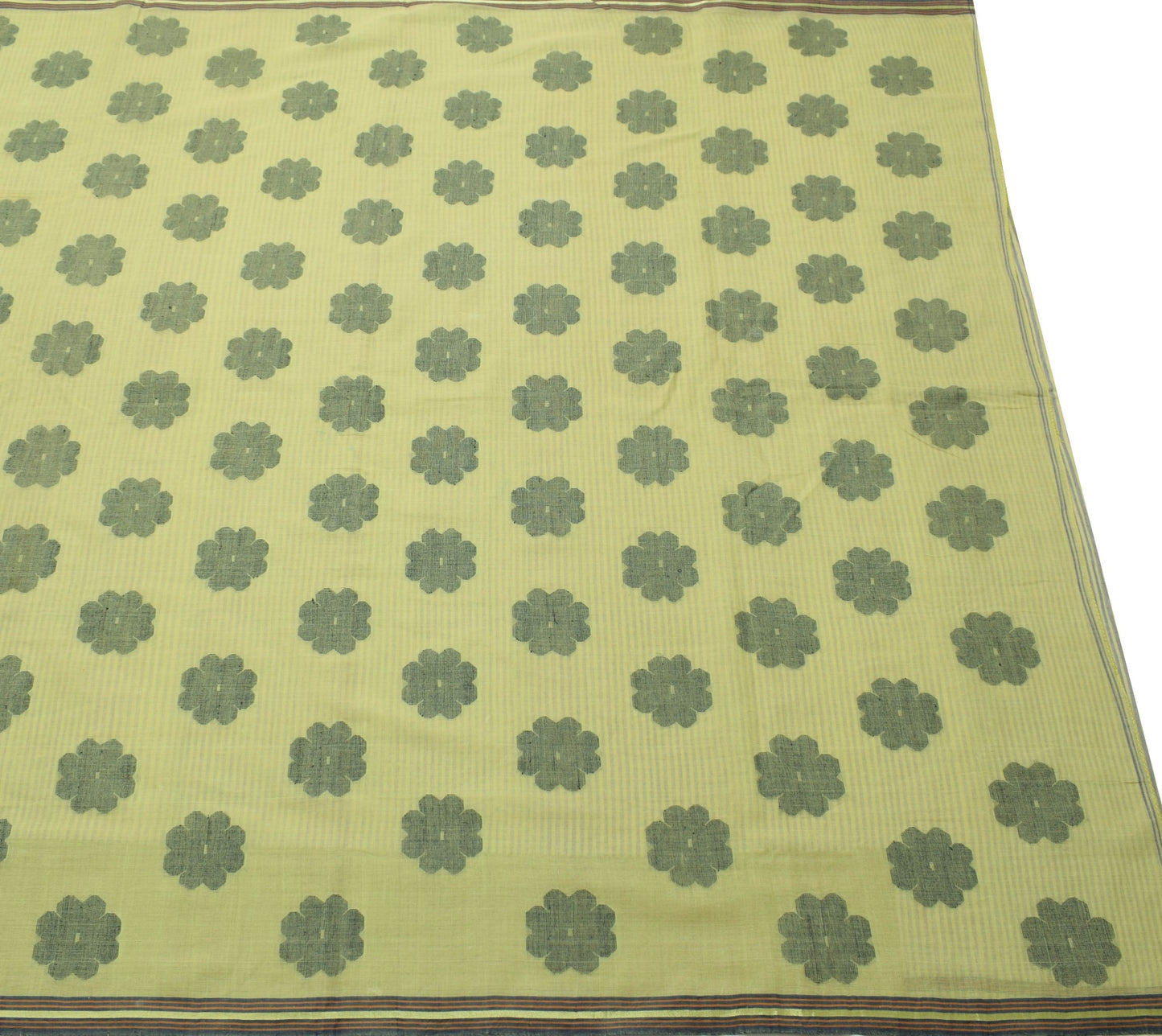 Sushila Vintage Bengal Tant Woven Saree 100% Pure Cotton Green Sari Craft Fabric
