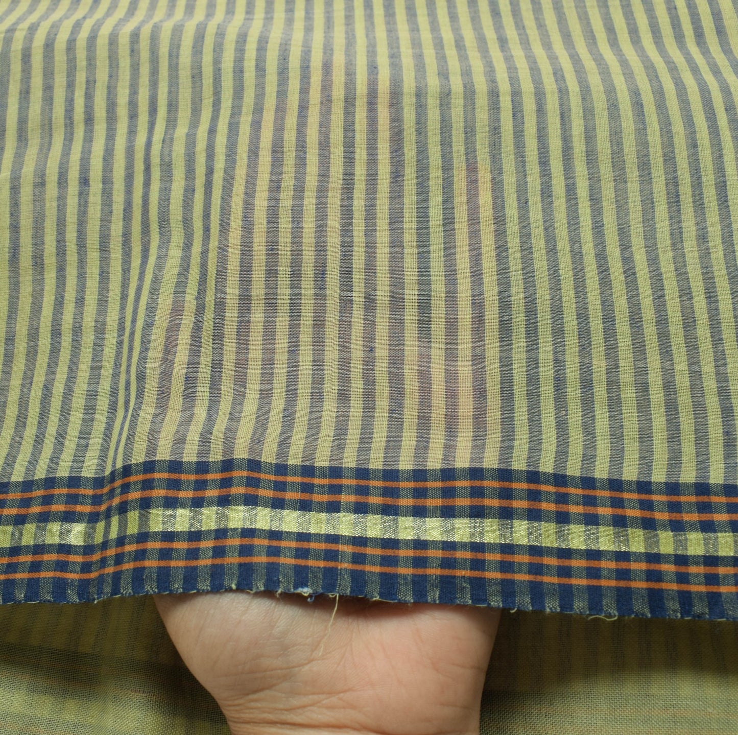 Sushila Vintage Bengal Tant Woven Saree 100% Pure Cotton Green Sari Craft Fabric