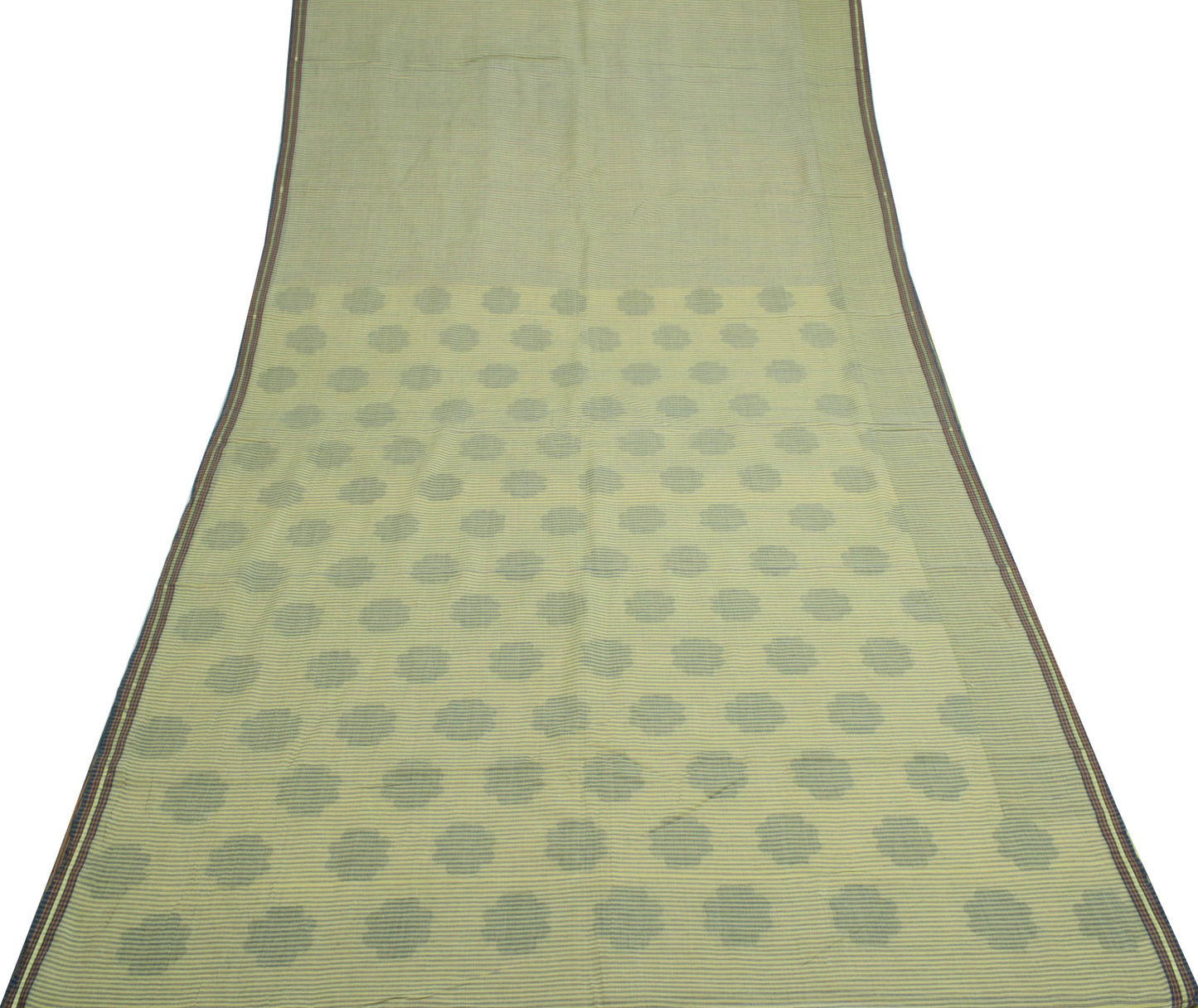Sushila Vintage Bengal Tant Woven Saree 100% Pure Cotton Green Sari Craft Fabric