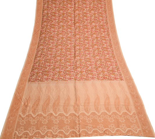 Sushila Vintage Light Brown Saree Pure Mulberry Silk Self Woven Soft Sari Fabric