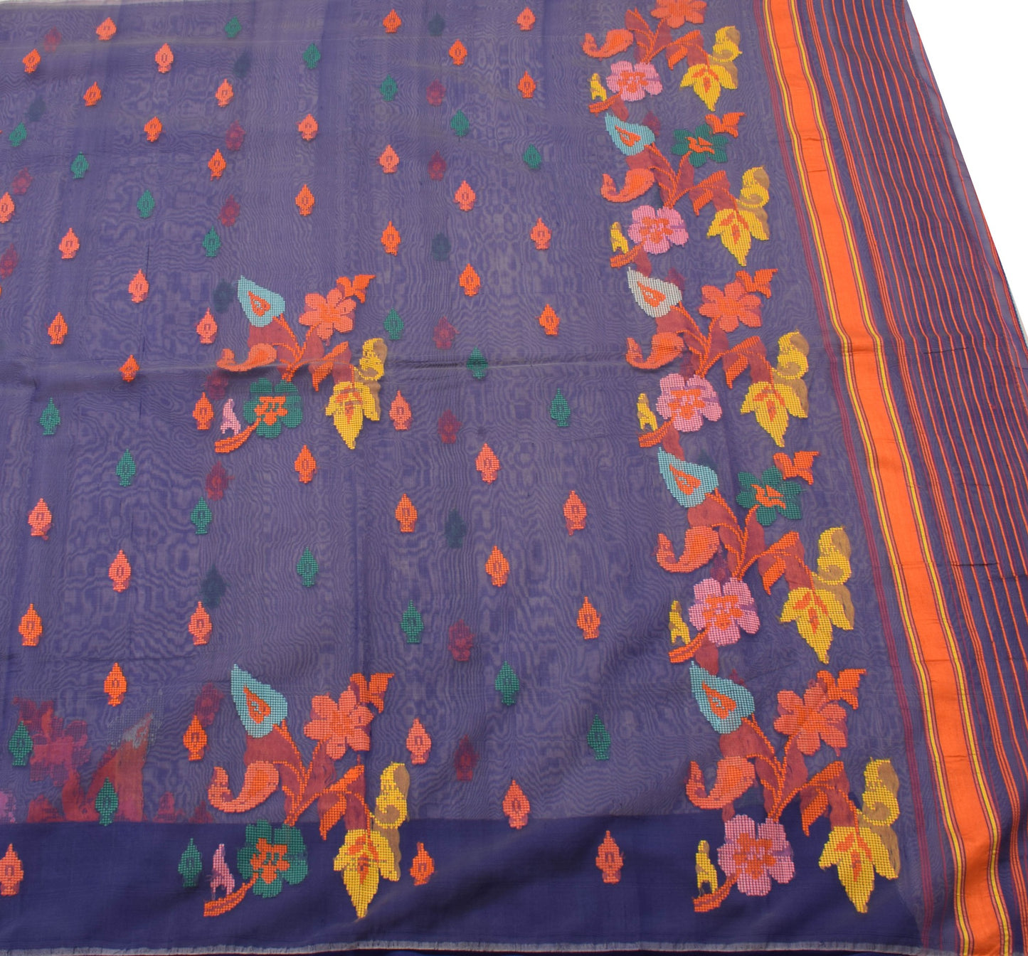 Sushila Vintage Shade of Blue Saree 100% Pure Silk Hand Woven Floral Sari Fabric