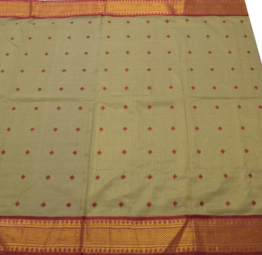 Sushila Vintage Green Saree Maroon Border Madurai Kattam Sungudi Cotton Sari