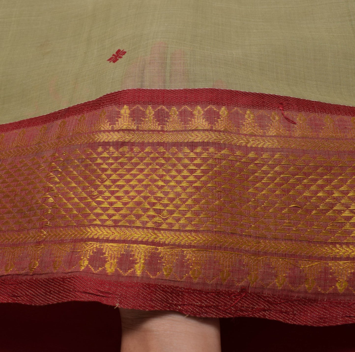 Sushila Vintage Green Saree Maroon Border Madurai Kattam Sungudi Cotton Sari