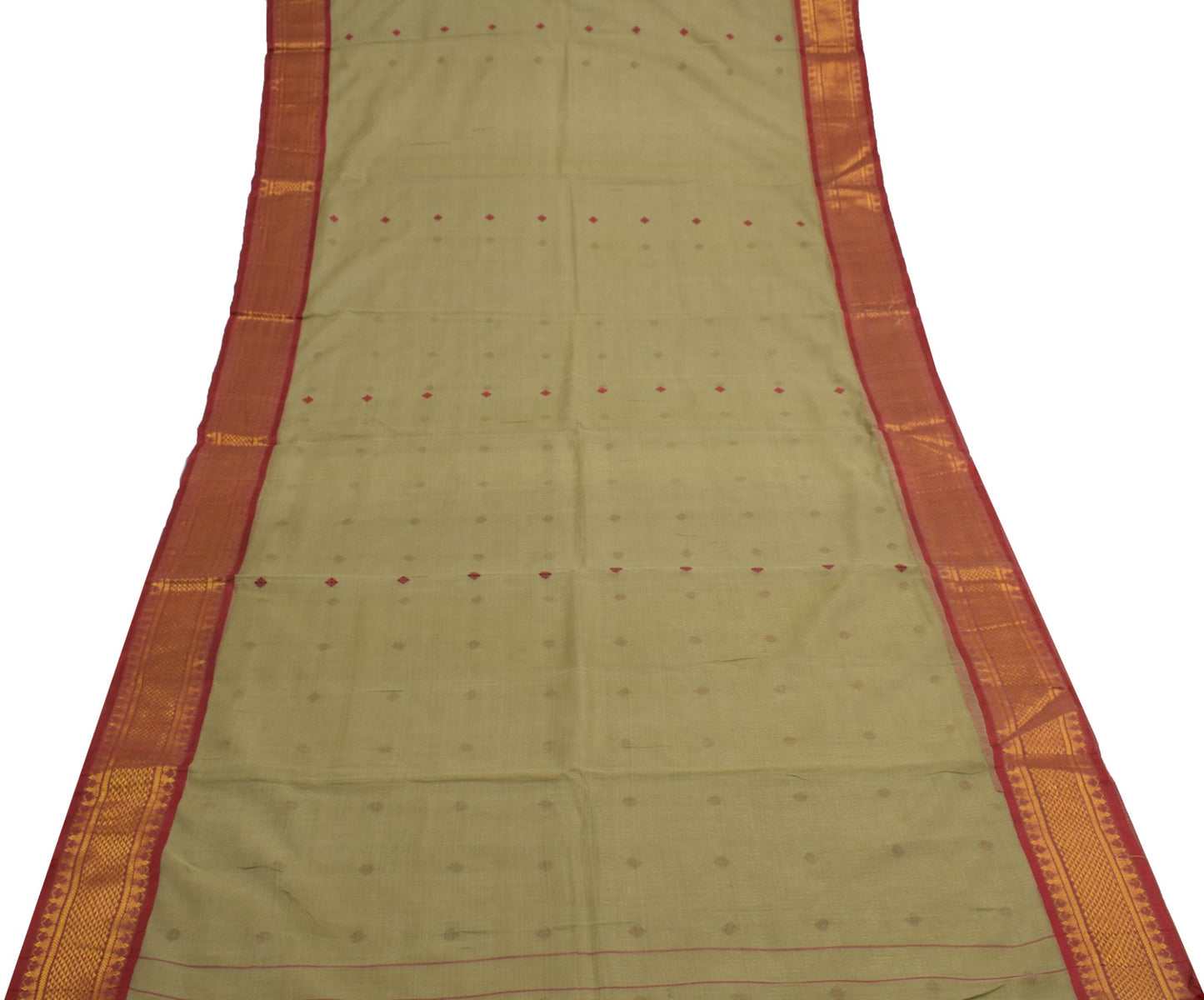 Sushila Vintage Green Saree Maroon Border Madurai Kattam Sungudi Cotton Sari