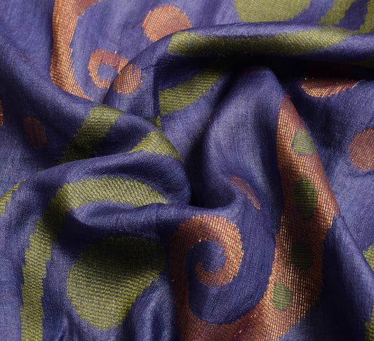 Sushila Vintage Purple Woven Saree 100%Pure Tussar Silk Paisley Sari Soft Fabric
