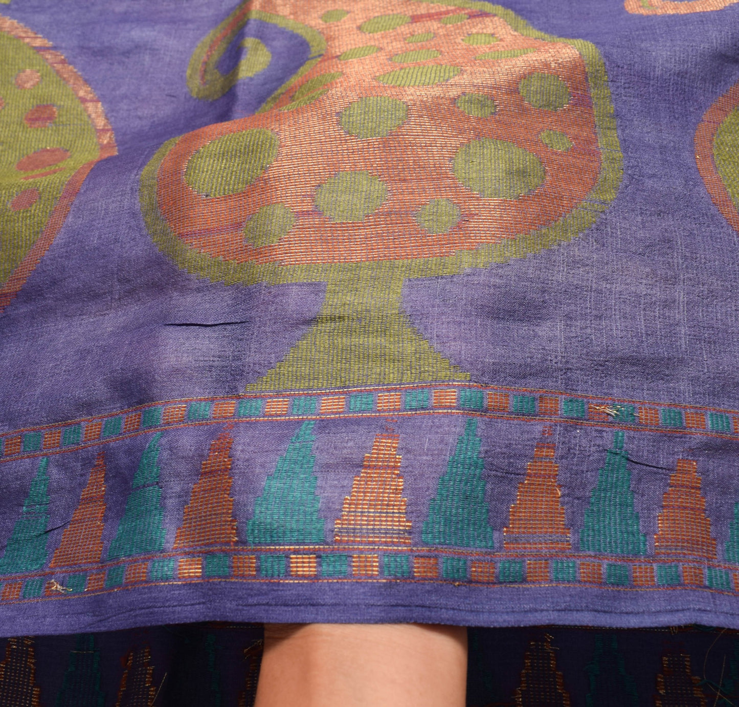 Sushila Vintage Purple Woven Saree 100%Pure Tussar Silk Paisley Sari Soft Fabric