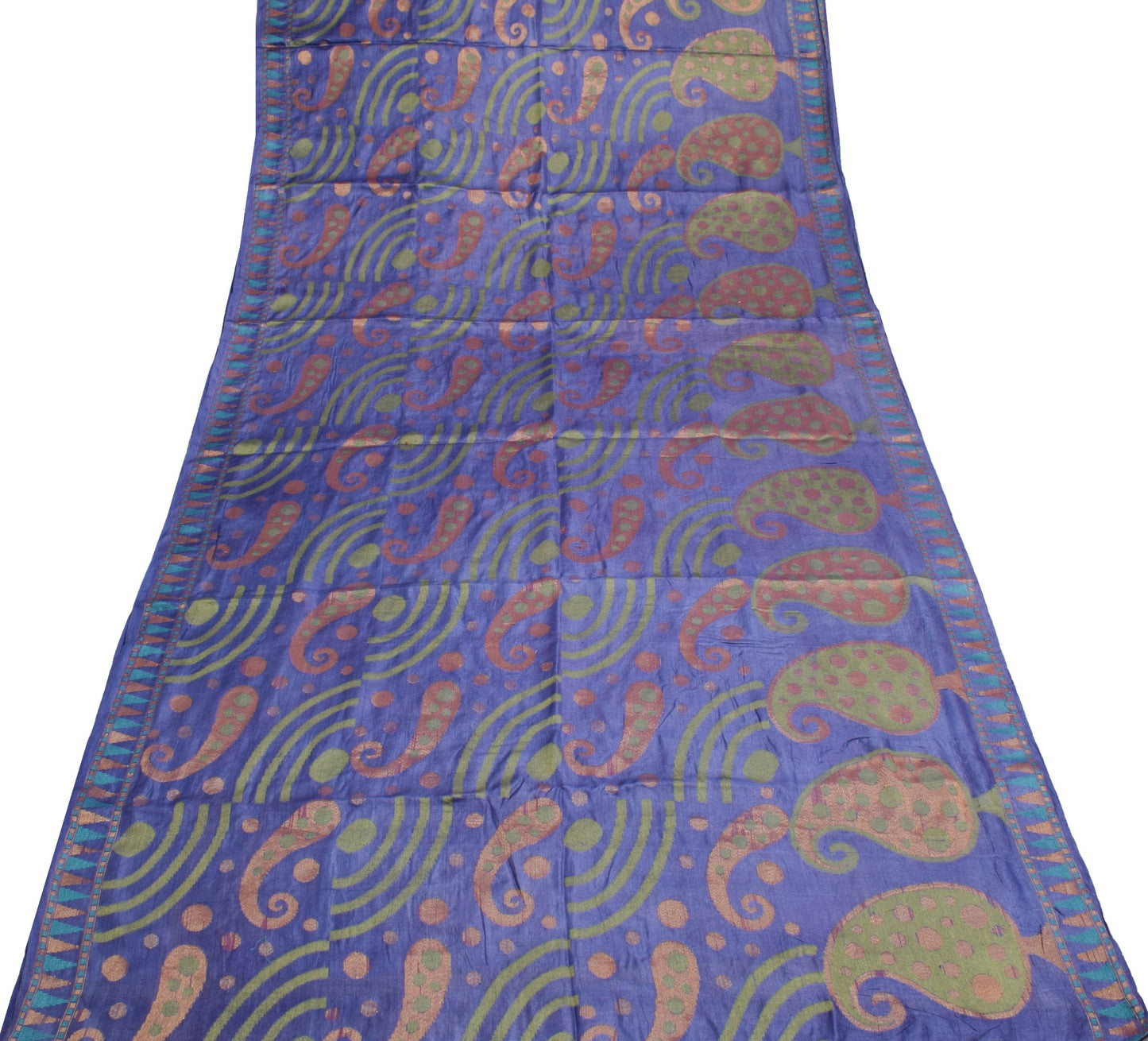 Sushila Vintage Purple Woven Saree 100%Pure Tussar Silk Paisley Sari Soft Fabric