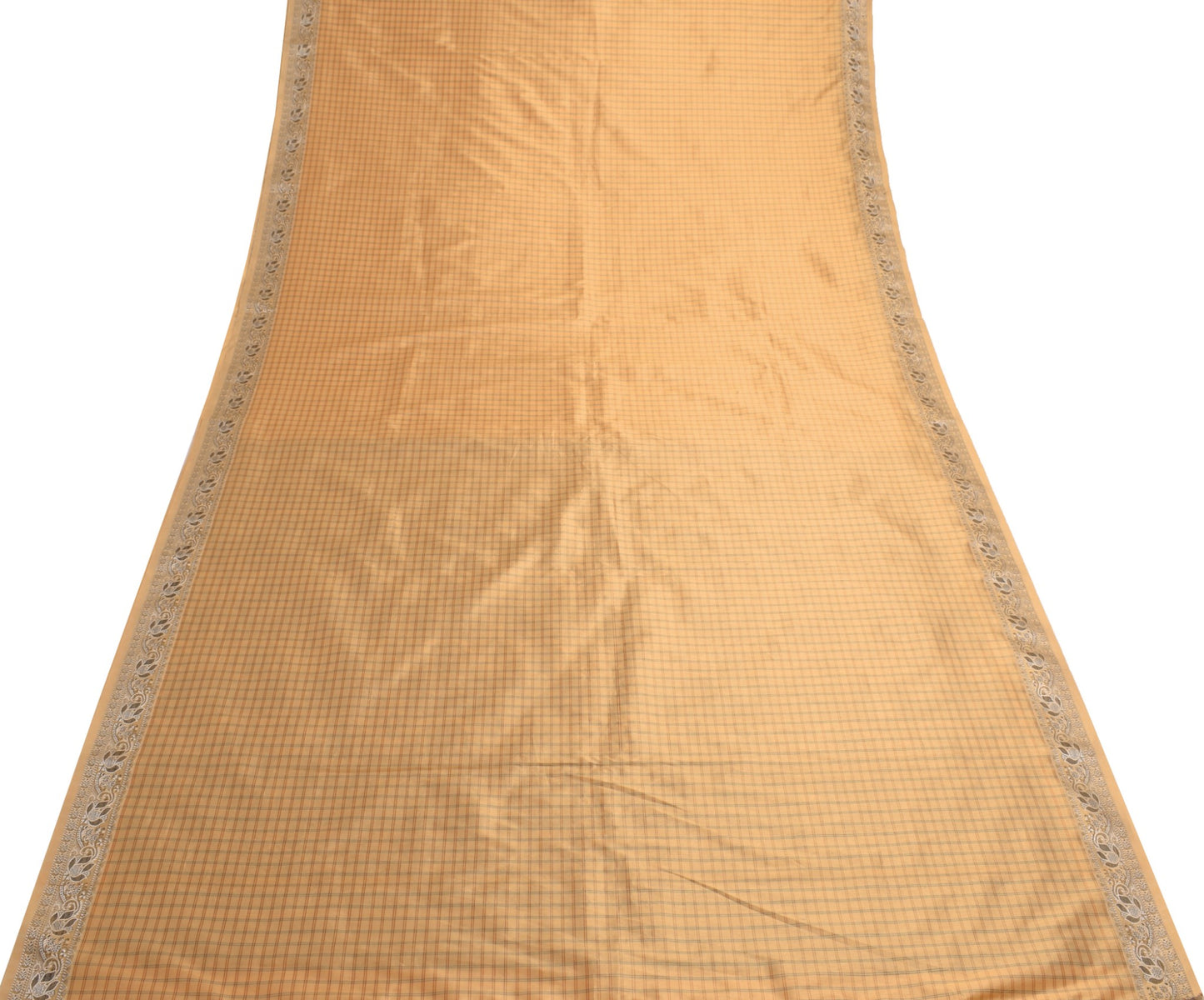 Sushila Vintage Peach Checks Saree Art Silk Woven Traditional Sari Craft Fabric