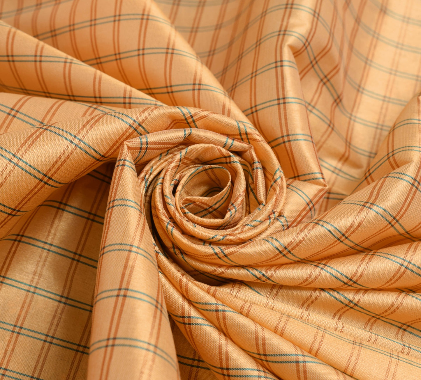 Sushila Vintage Peach Checks Saree Art Silk Woven Traditional Sari Craft Fabric