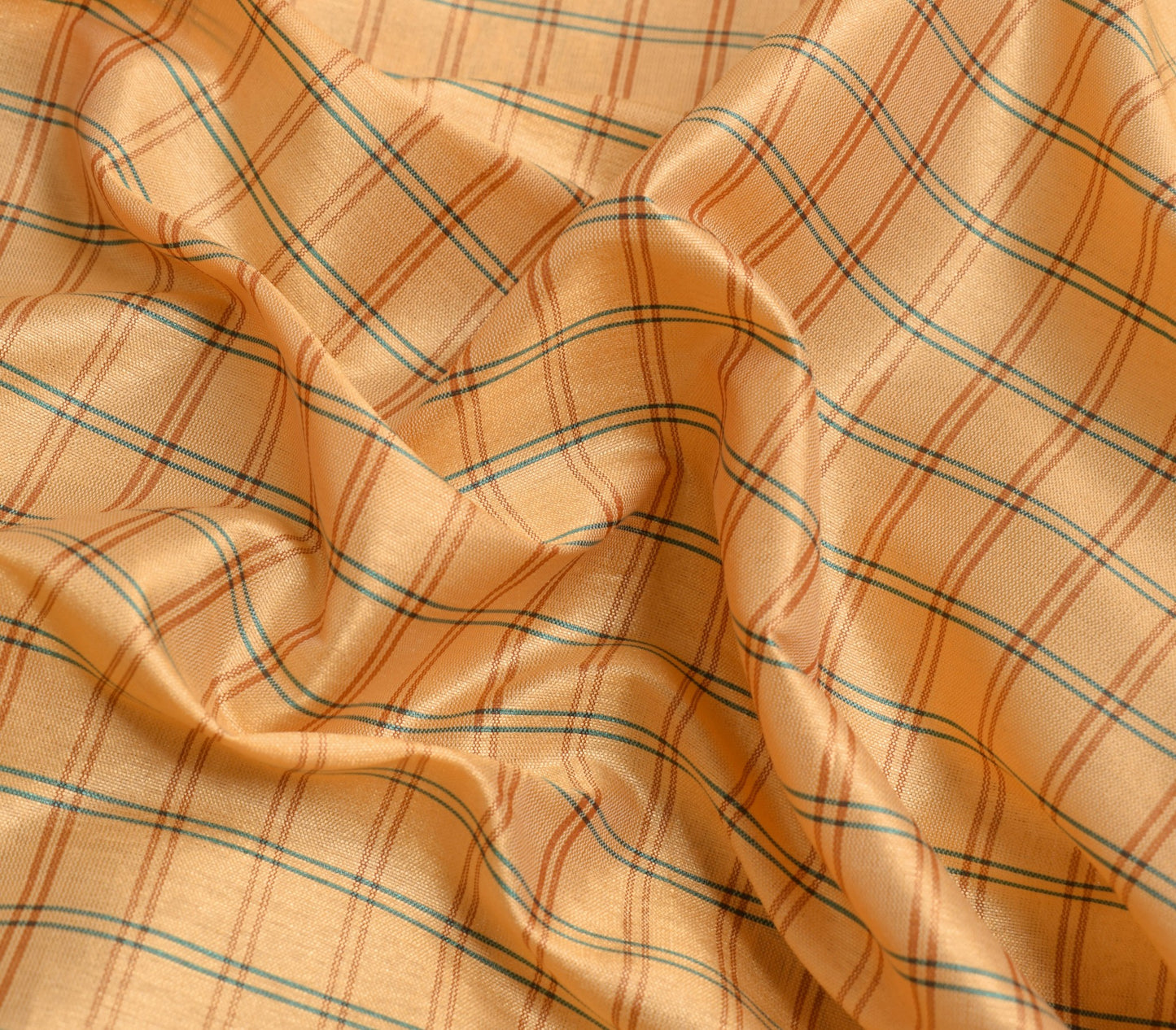 Sushila Vintage Peach Checks Saree Art Silk Woven Traditional Sari Craft Fabric
