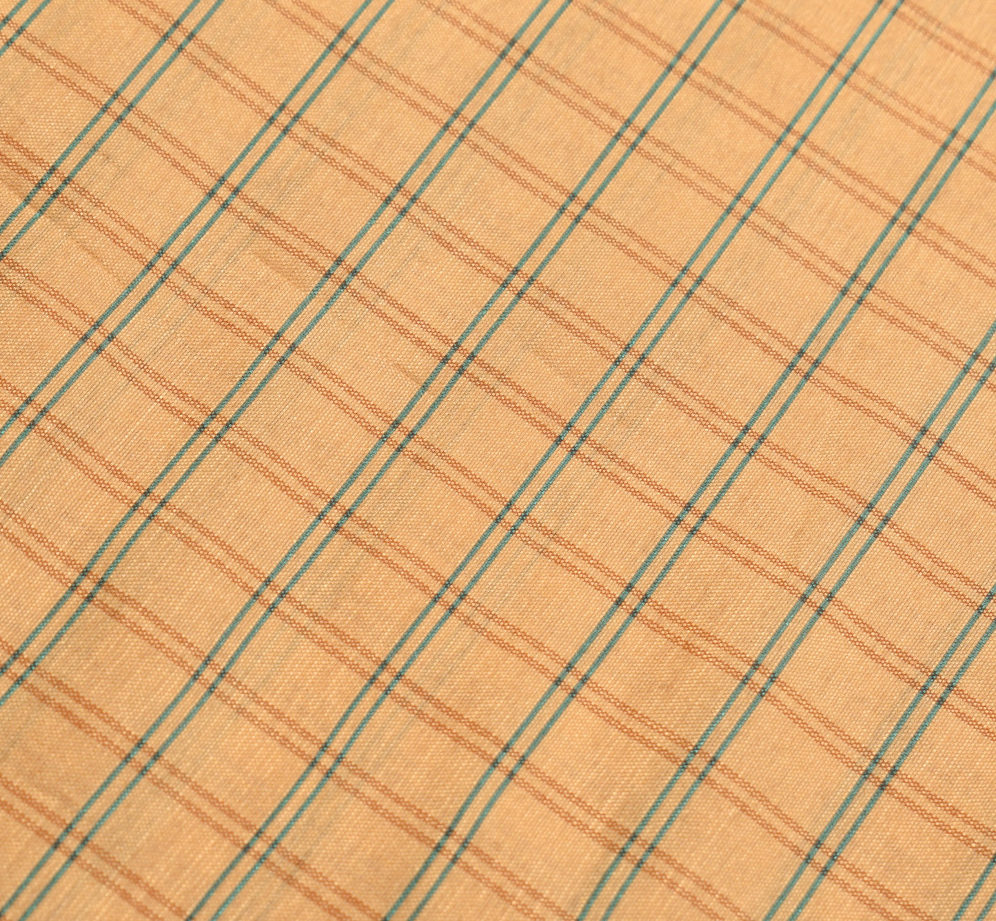 Sushila Vintage Peach Checks Saree Art Silk Woven Traditional Sari Craft Fabric