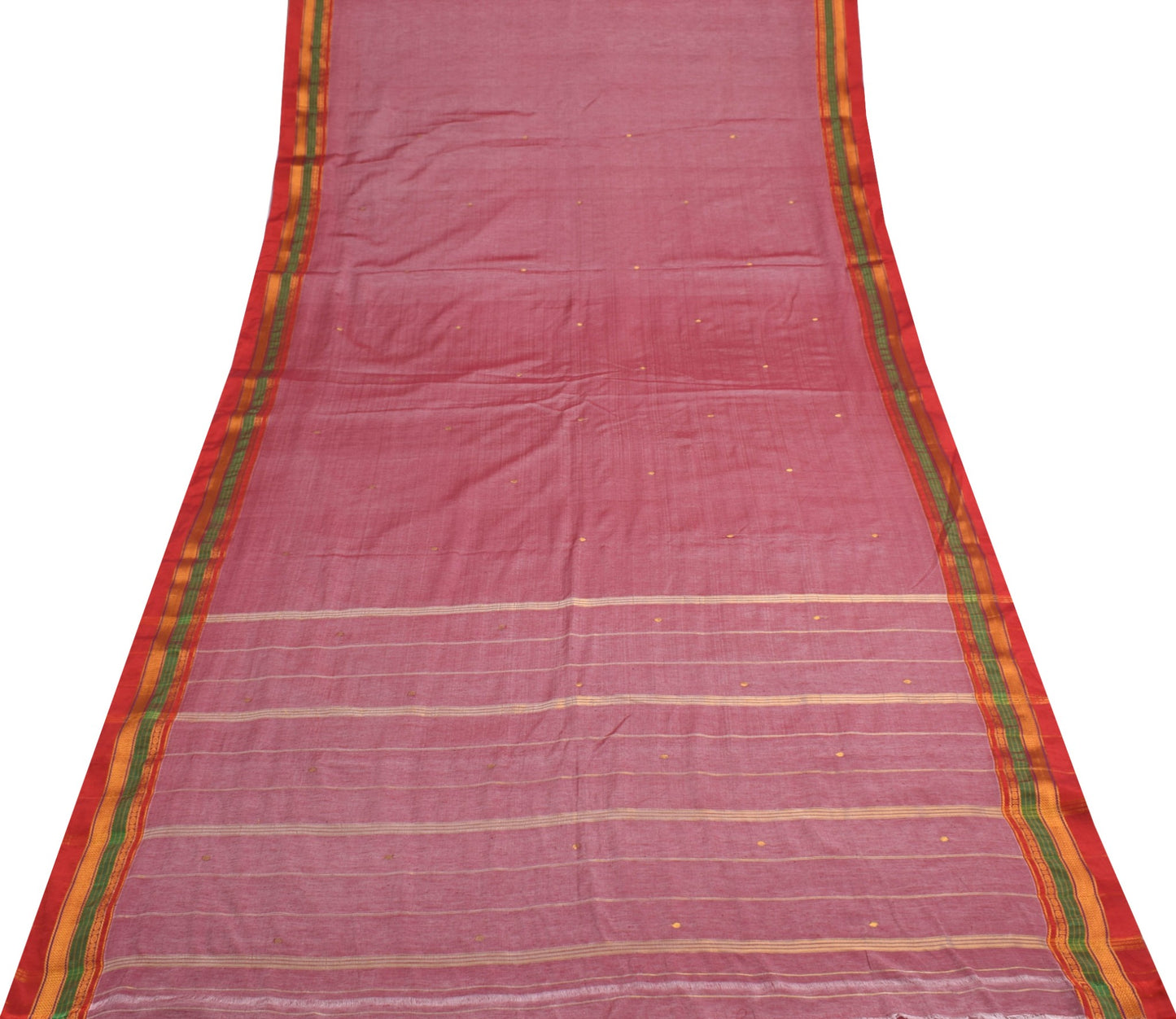 Sushila Vintage Pure Ilkal Saree Zari Butta Cotton Silk Onion Red Soft Fabric