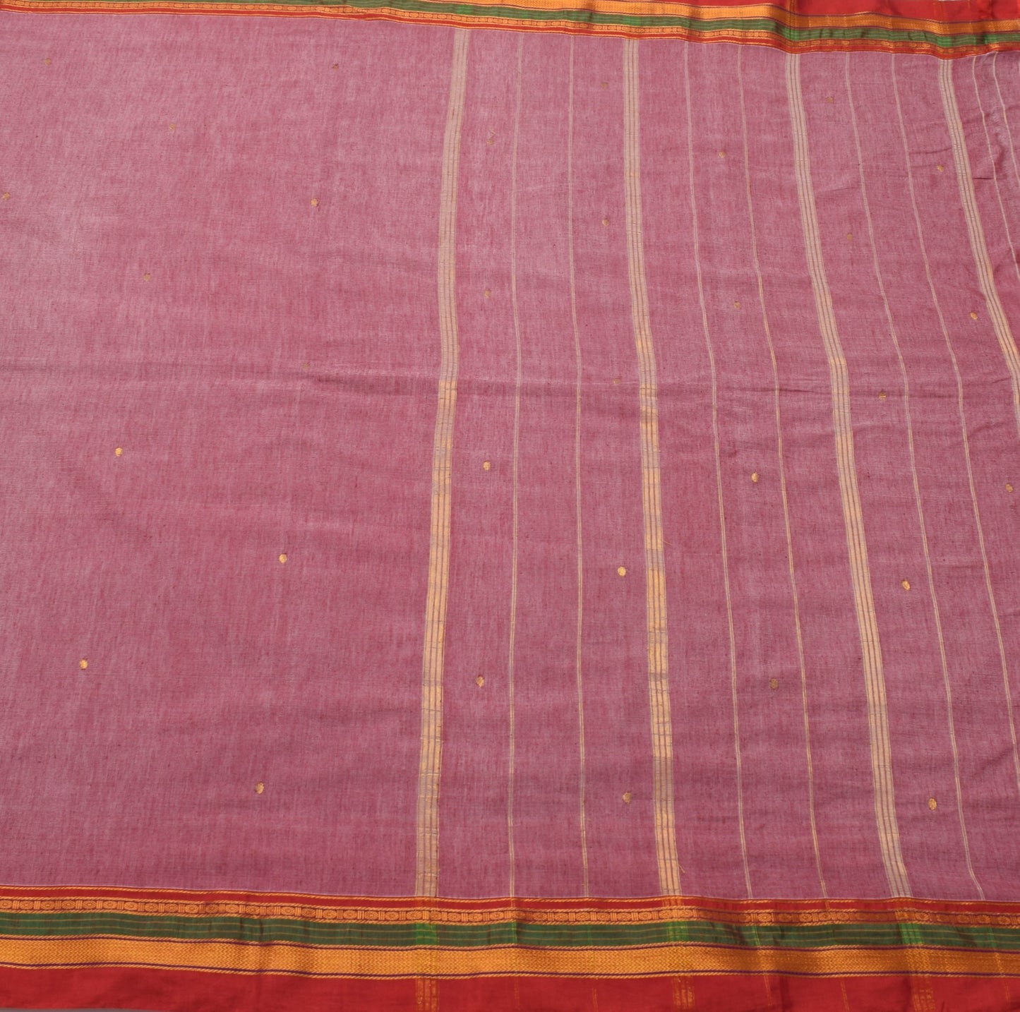 Sushila Vintage Pure Ilkal Saree Zari Butta Cotton Silk Onion Red Soft Fabric