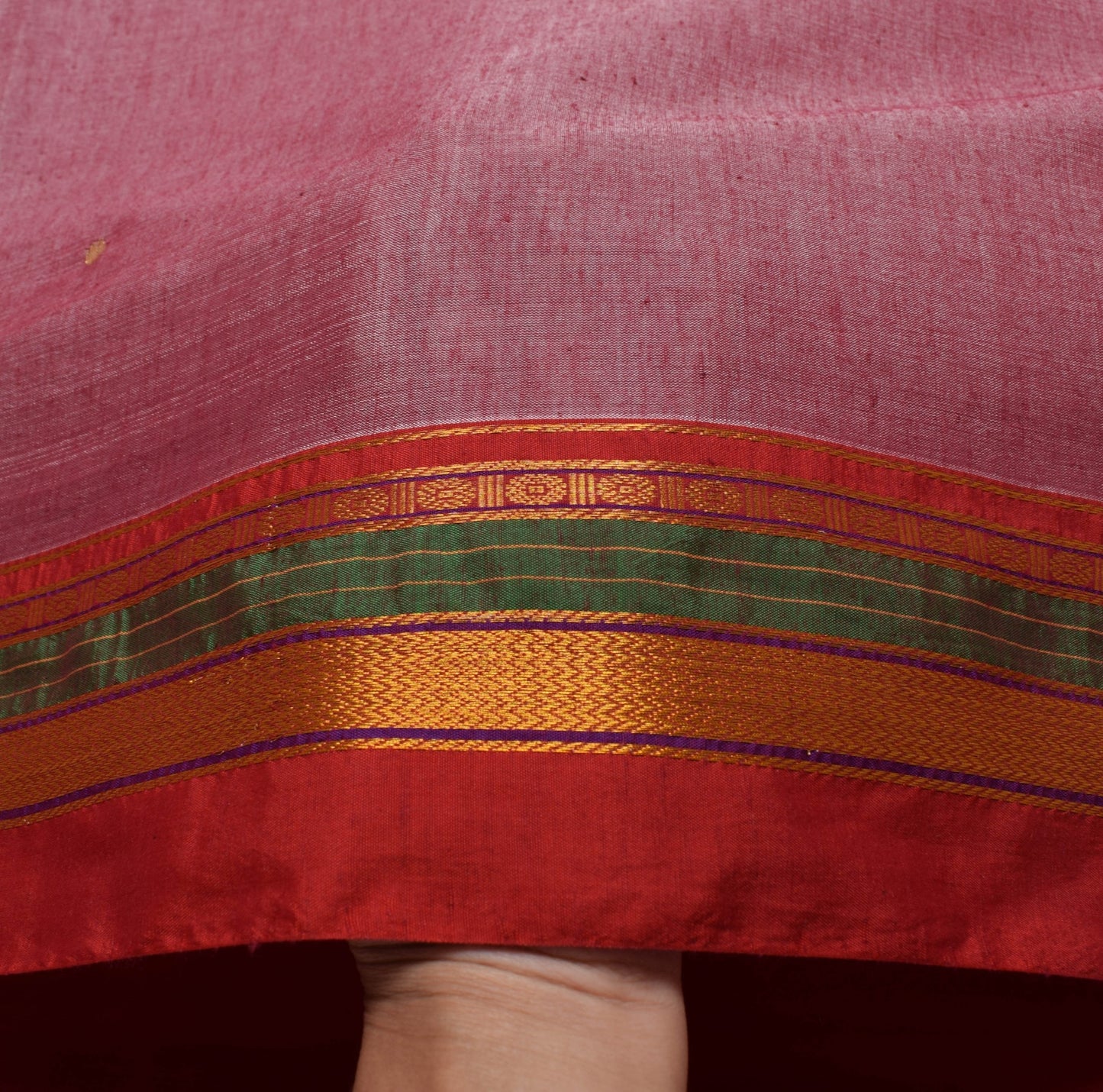Sushila Vintage Pure Ilkal Saree Zari Butta Cotton Silk Onion Red Soft Fabric