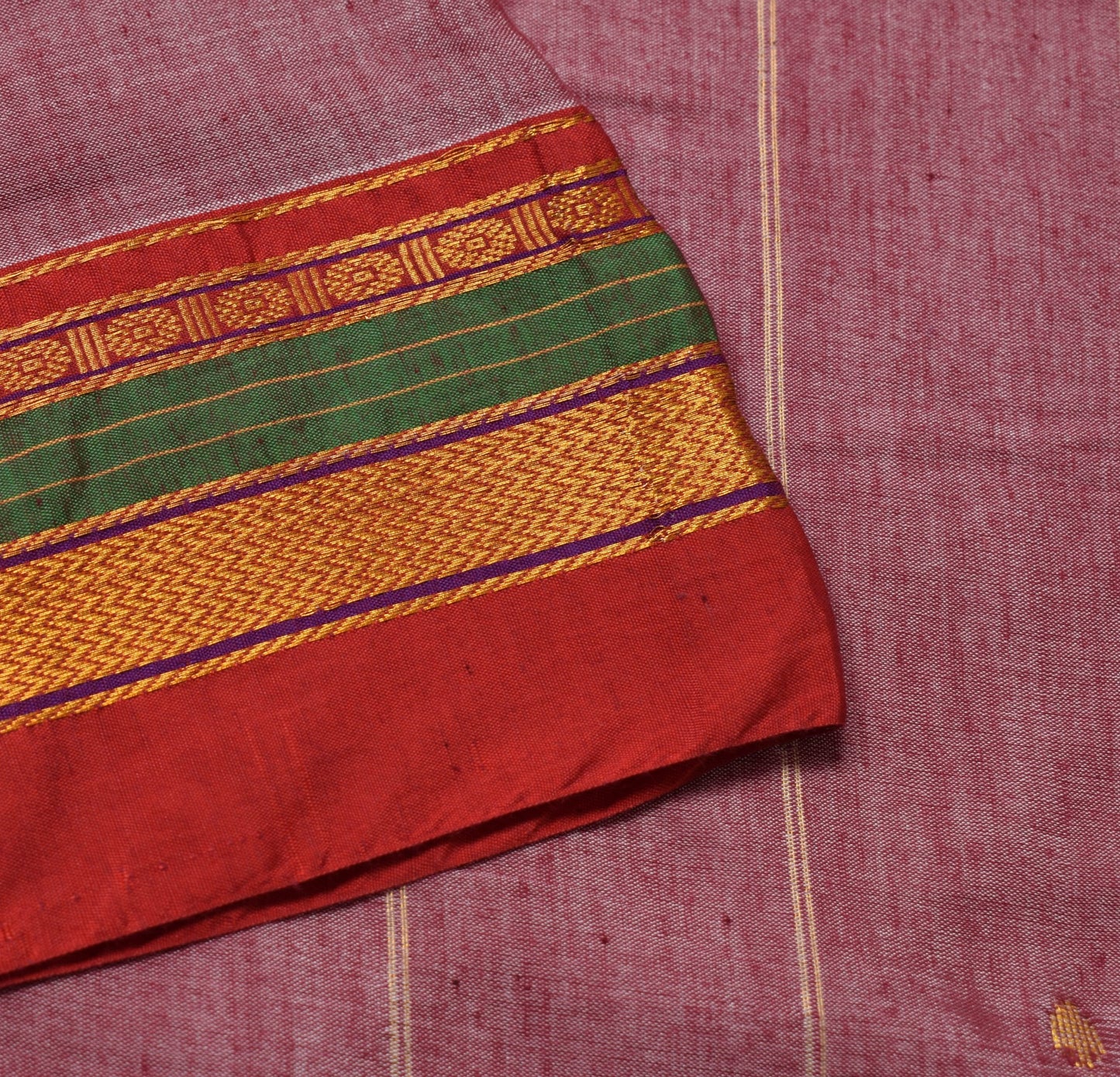 Sushila Vintage Pure Ilkal Saree Zari Butta Cotton Silk Onion Red Soft Fabric