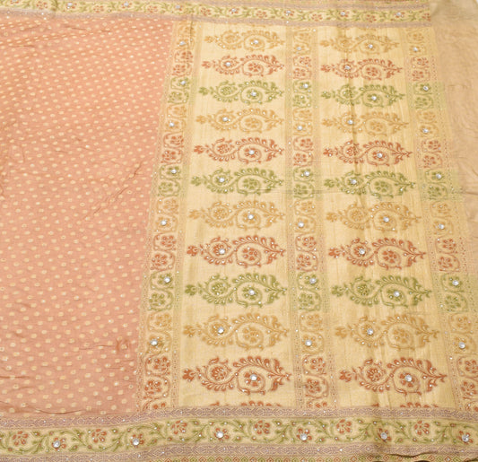 Sushila Vintage Brown Saree 100% Pure Tussar Silk Zari Woven Indian Sari Fabric