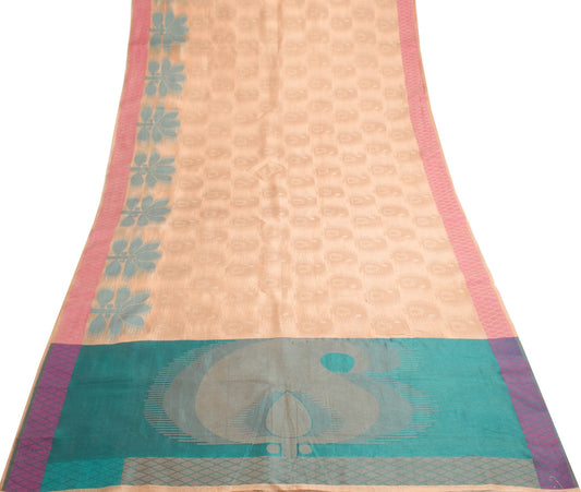 Sushila Vintage Beige Saree 100% Pure Silk Paisley Woven Traditional Sari Fabric