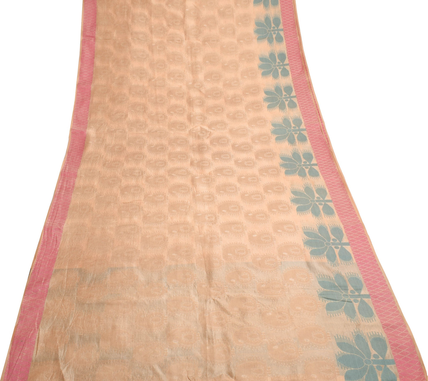 Sushila Vintage Beige Saree 100% Pure Silk Paisley Woven Traditional Sari Fabric