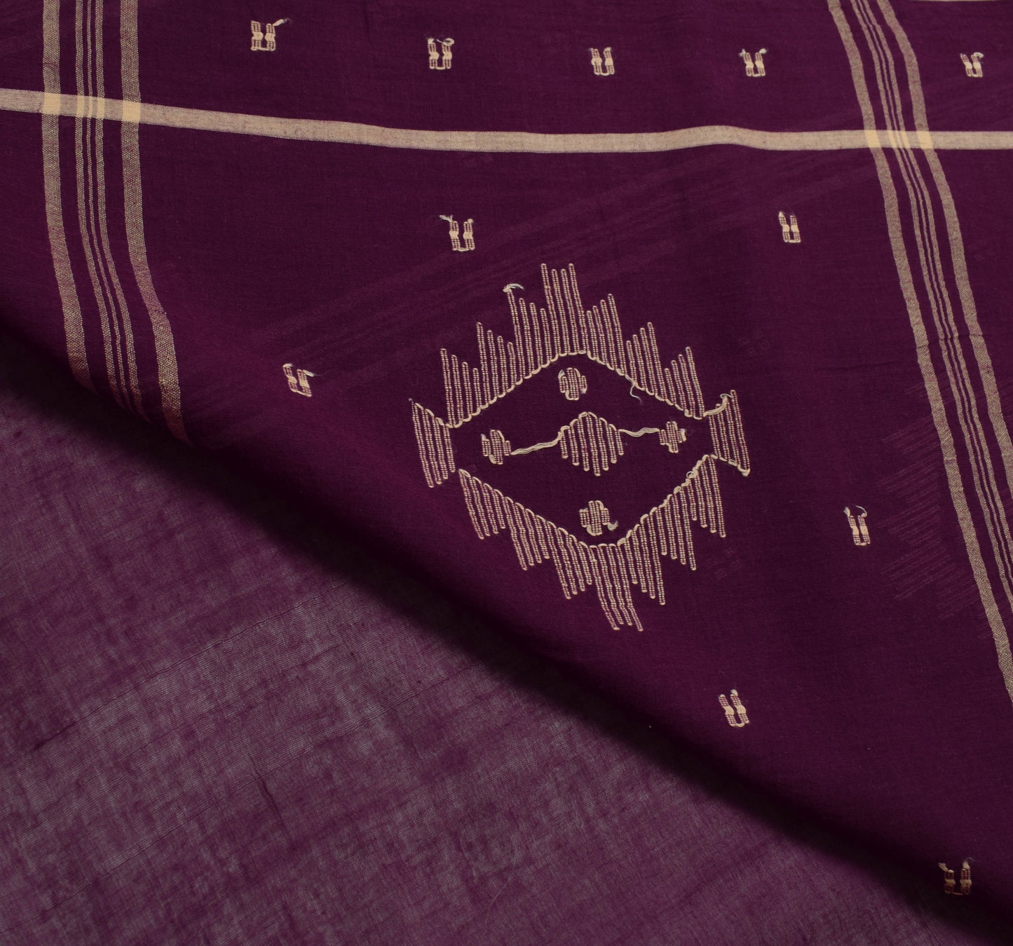Sushila Vintage Purple Saree Traditional Bengal Tant Pure Cotton Sari Fabric