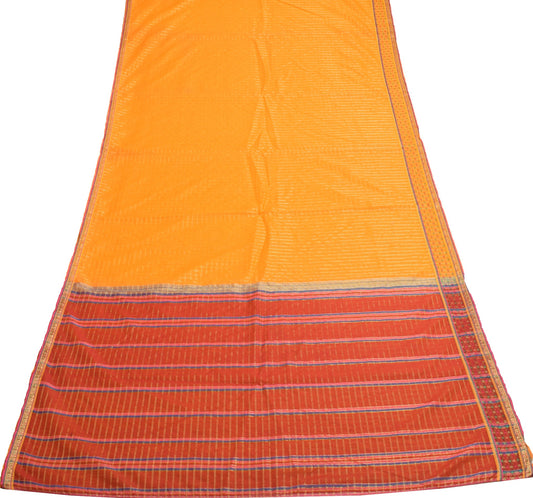 Sushila Vintage Orange Checks Saree Border Pure Cotton Banarasi Zari Sari Fabric