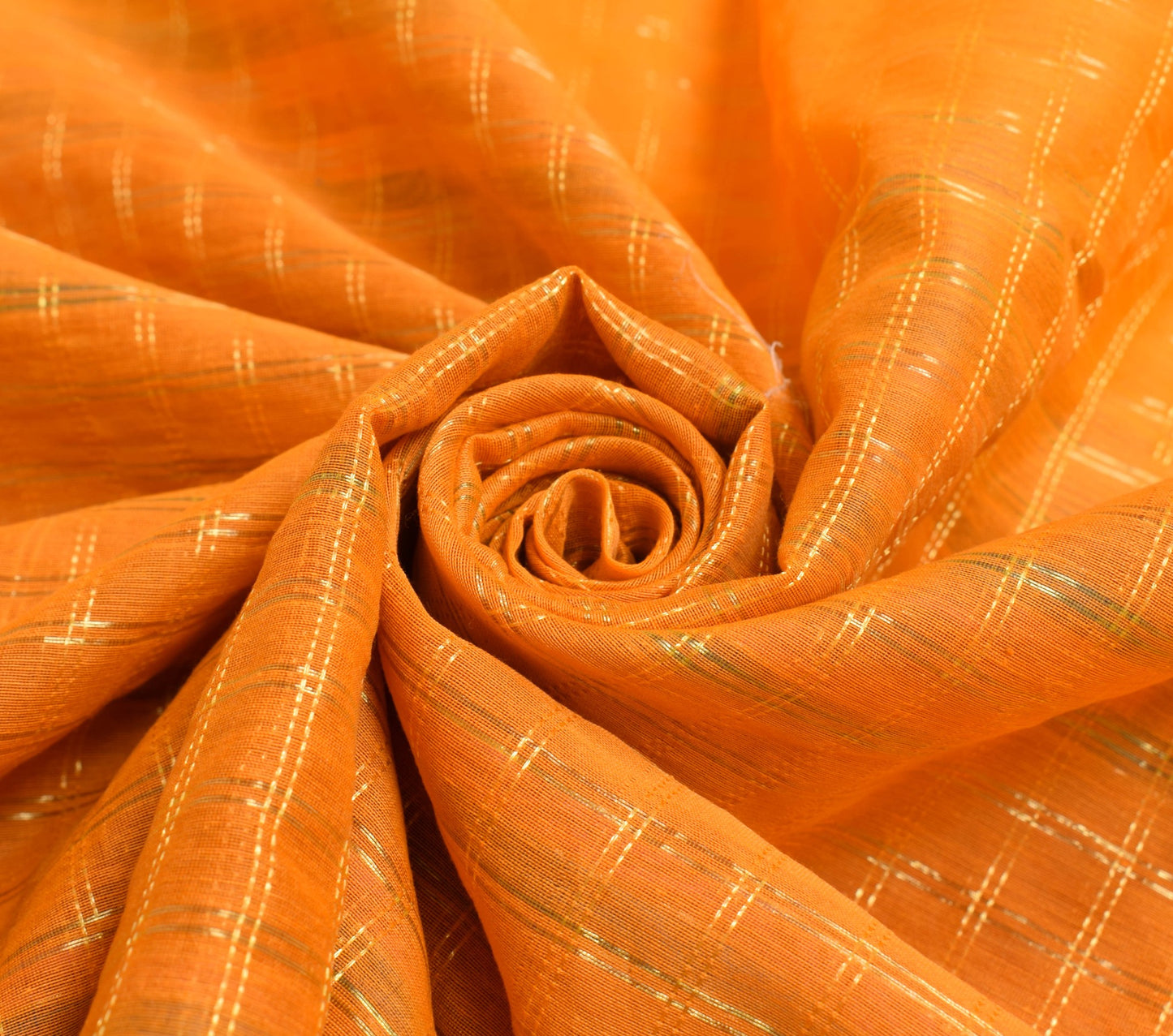 Sushila Vintage Orange Checks Saree Border Pure Cotton Banarasi Zari Sari Fabric