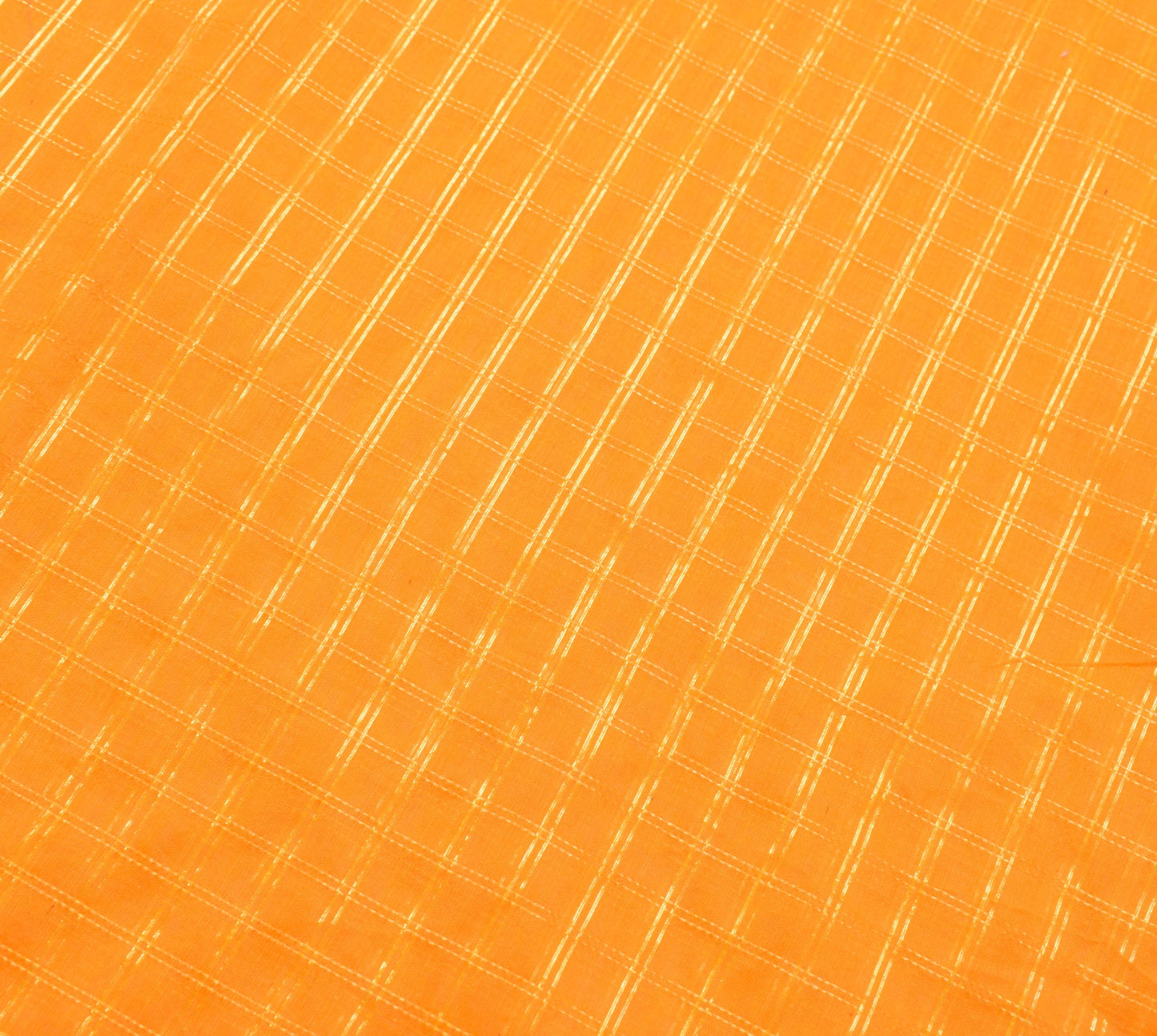 Sushila Vintage Orange Checks Saree Border Pure Cotton Banarasi Zari Sari Fabric