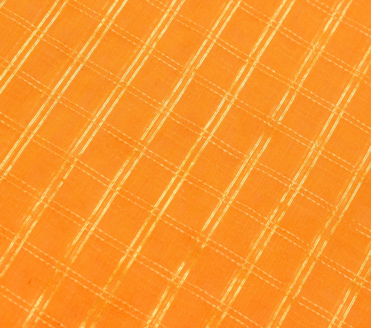 Sushila Vintage Orange Checks Saree Border Pure Cotton Banarasi Zari Sari Fabric