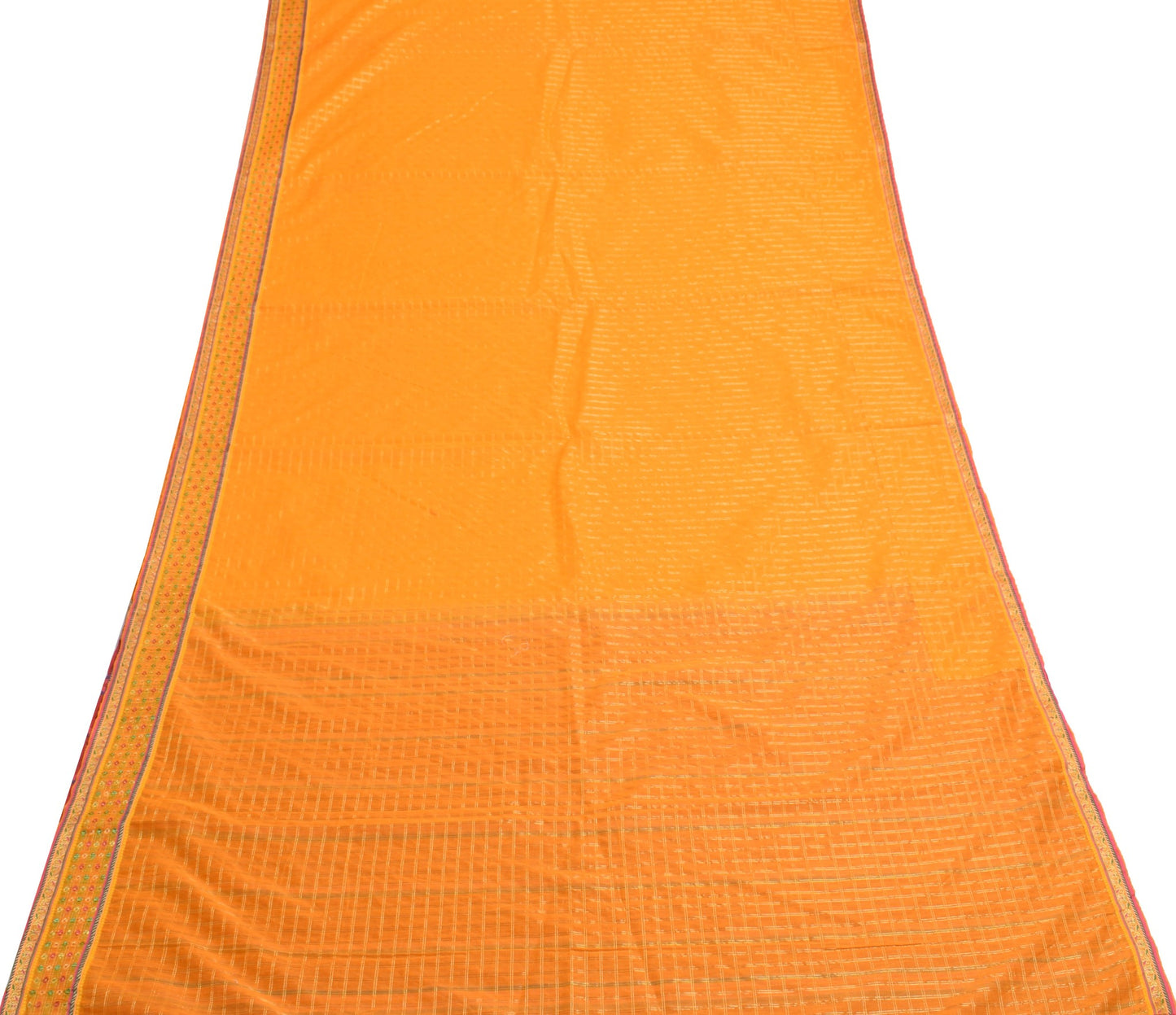 Sushila Vintage Orange Checks Saree Border Pure Cotton Banarasi Zari Sari Fabric