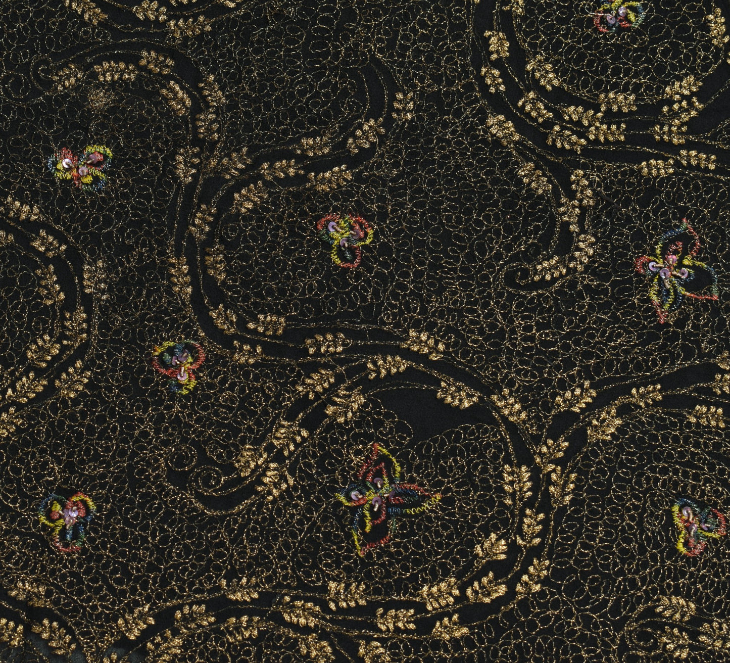 Sushila Vintage HEAVY Black Saree Pure Georgette Zari Embroidered Sari Fabric
