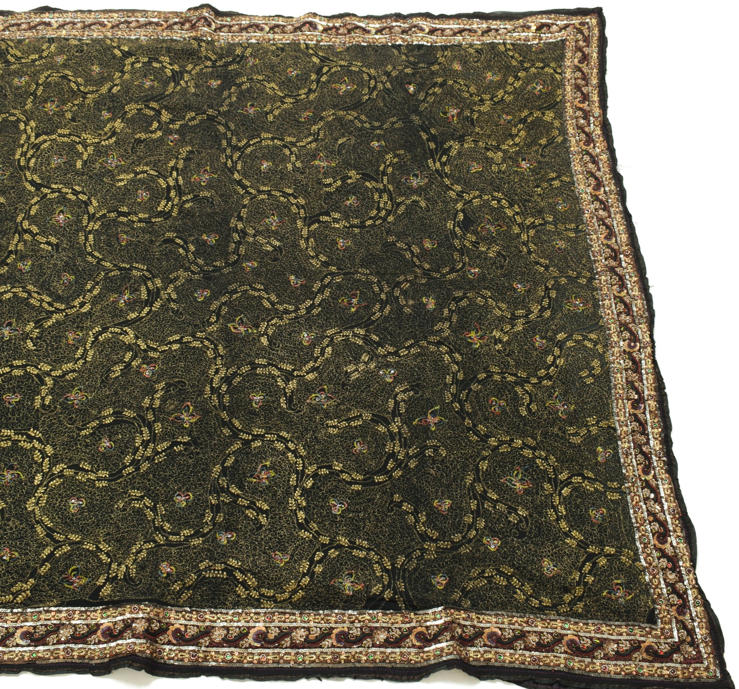 Sushila Vintage HEAVY Black Saree Pure Georgette Zari Embroidered Sari Fabric