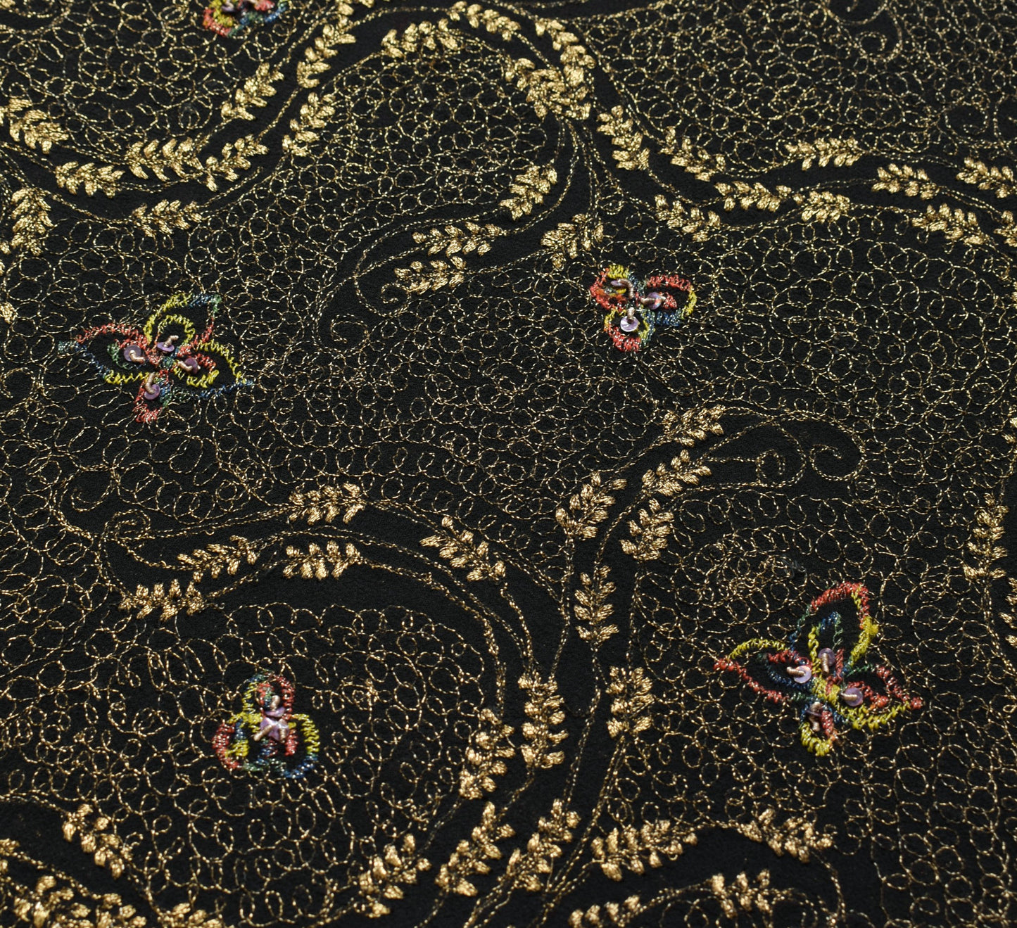Sushila Vintage HEAVY Black Saree Pure Georgette Zari Embroidered Sari Fabric