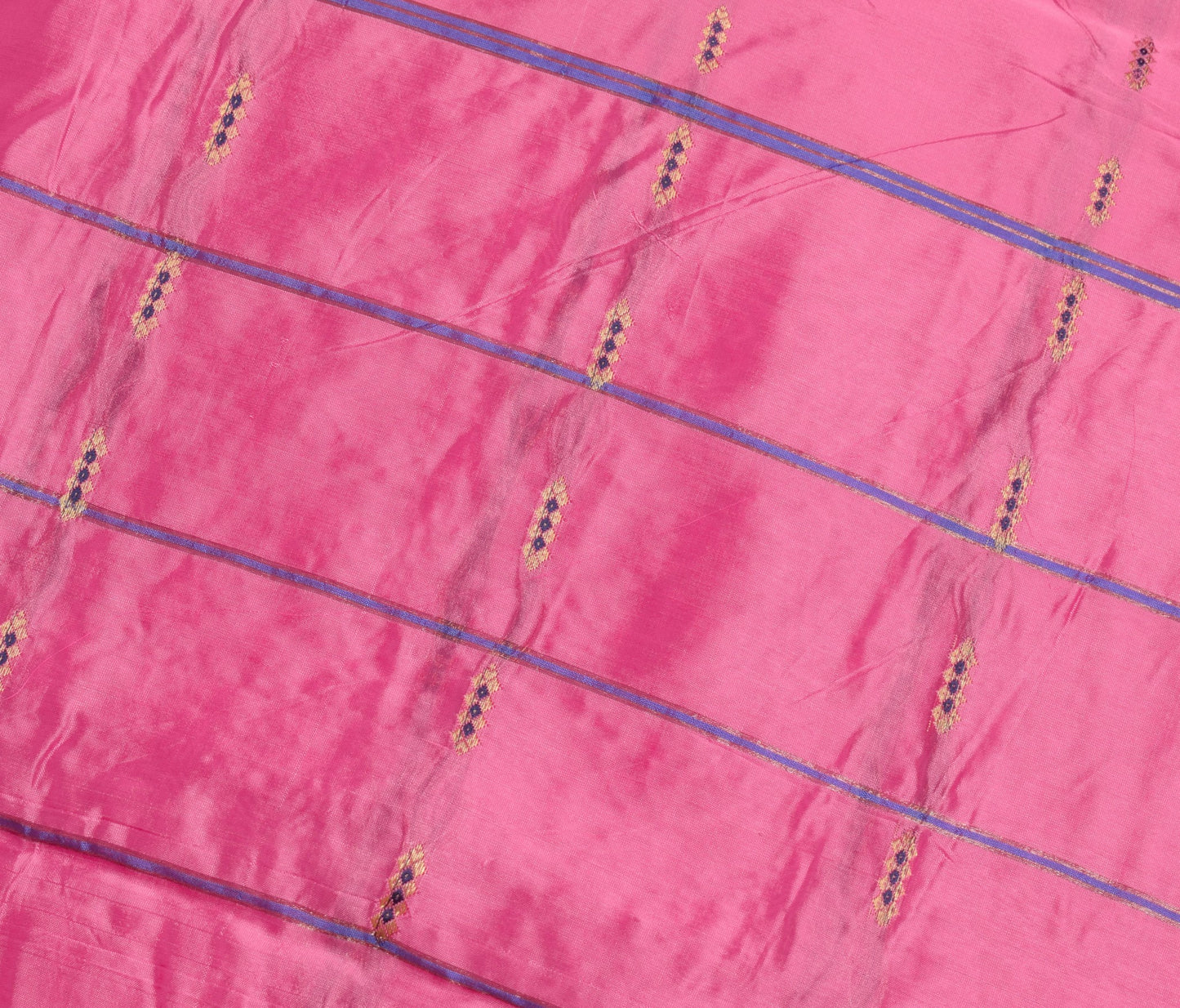 Sushila Vintage Pink Saree with Blue Brocade Border 100% Pure Silk Sari Fabric