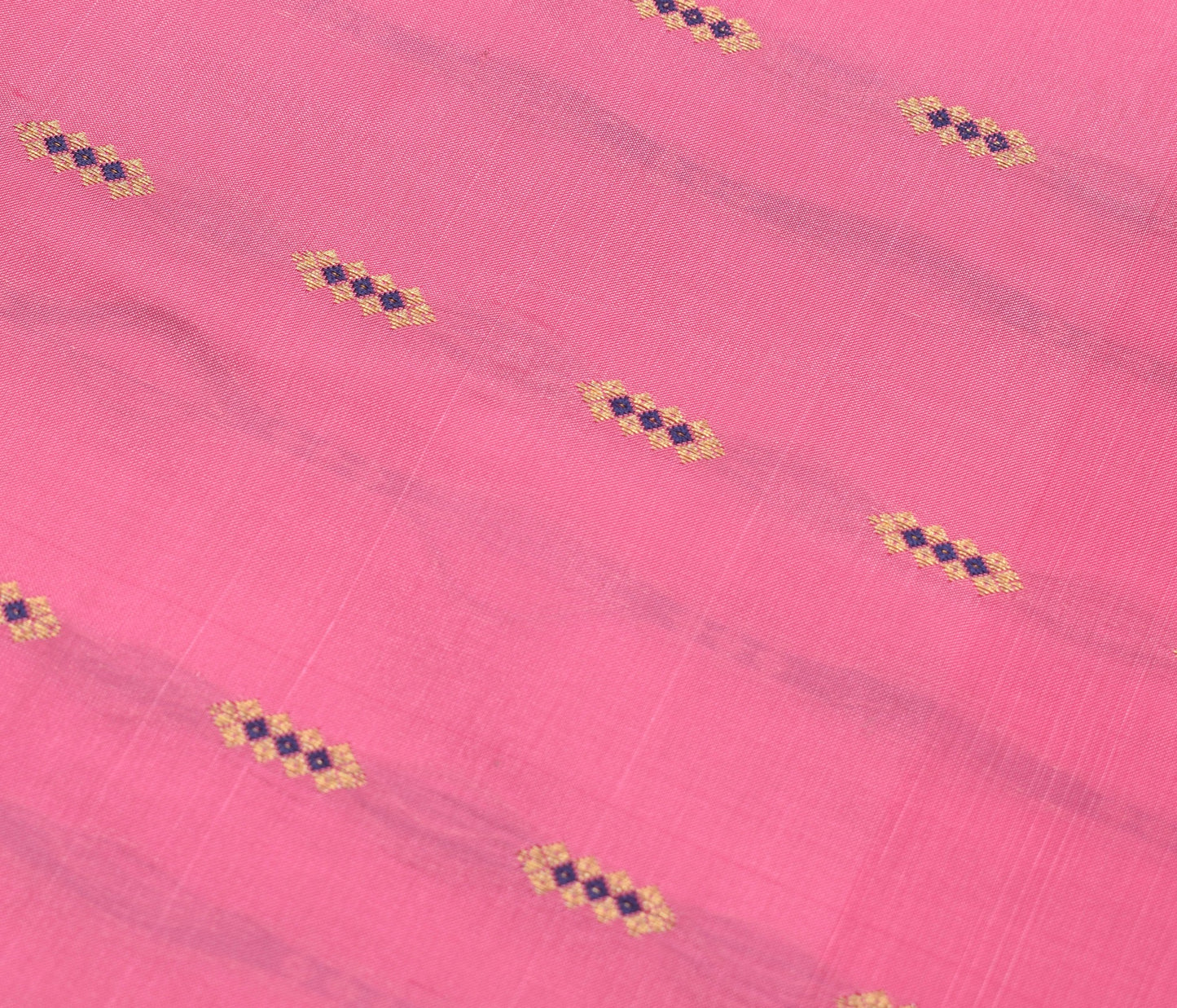Sushila Vintage Pink Saree with Blue Brocade Border 100% Pure Silk Sari Fabric