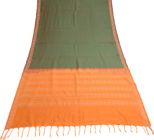 Sushila Vintage Green Dual Tone Saree 100% Pure Cotton Woven Paisley Sari Fabric