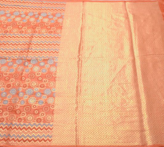 Sushila Vintage Rust Saree Pure Tussar Silk Zari Woven Wedding Soft Sari Fabric