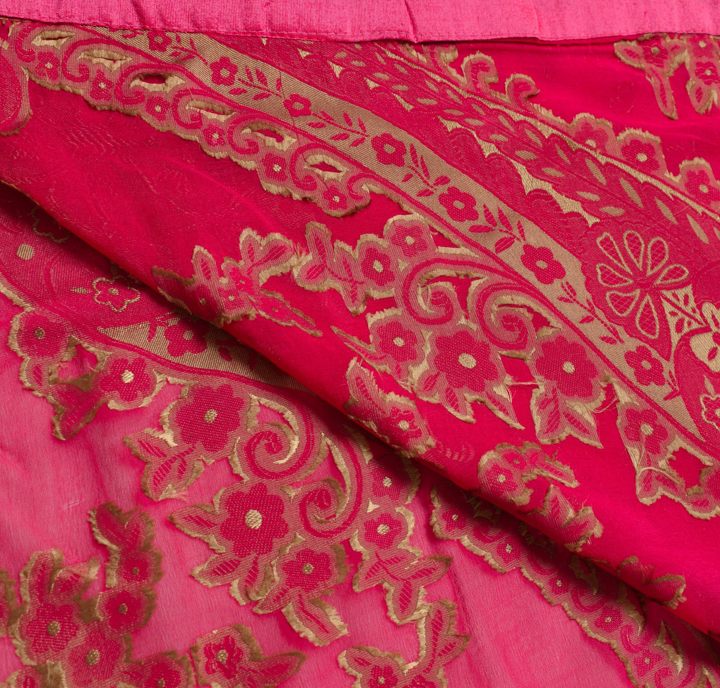 Sushila Vintage Magenta HEAVY Saree Pure Georgette Woven Patch Work Sari Fabric
