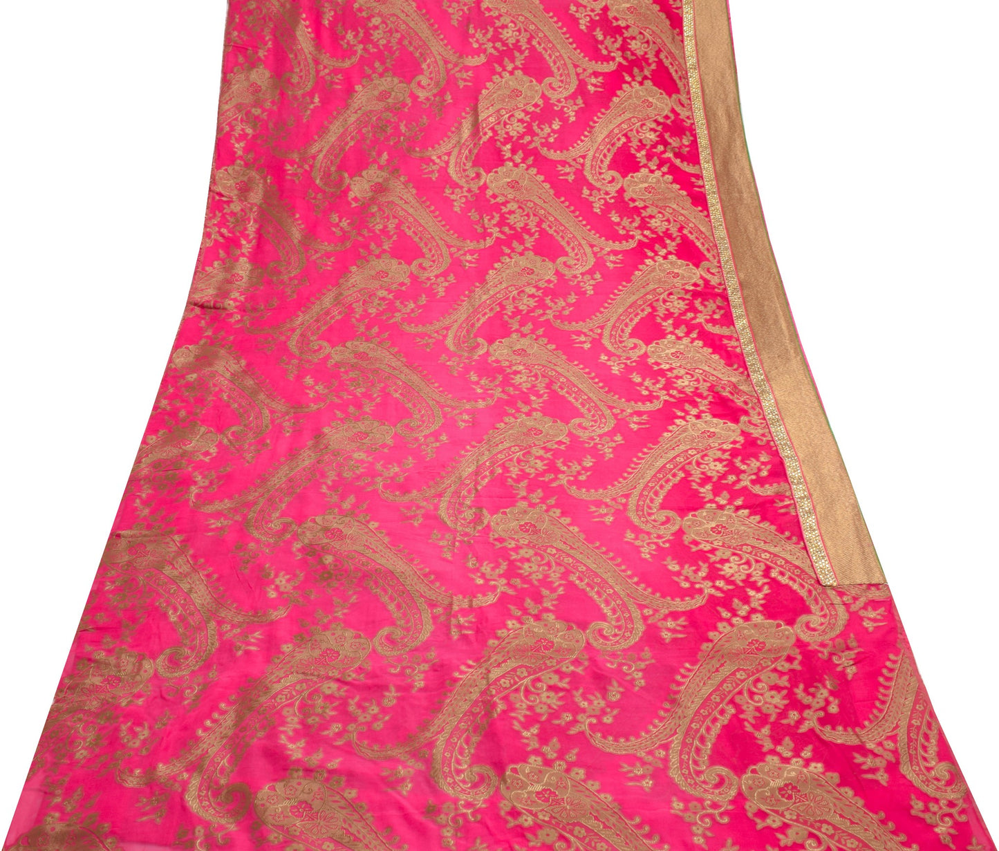 Sushila Vintage Magenta HEAVY Saree Pure Georgette Woven Patch Work Sari Fabric