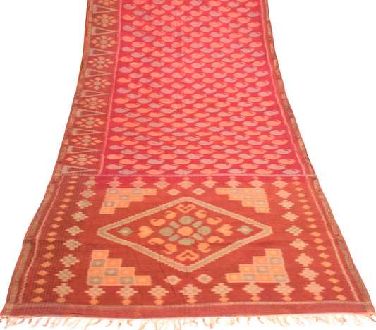 Sushila Vintage Sambalpuri Ikat Saree Hand Woven Pure Silk Red Sari Fabric