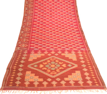 Sushila Vintage Sambalpuri Ikat Saree Hand Woven Pure Silk Red Sari Fabric