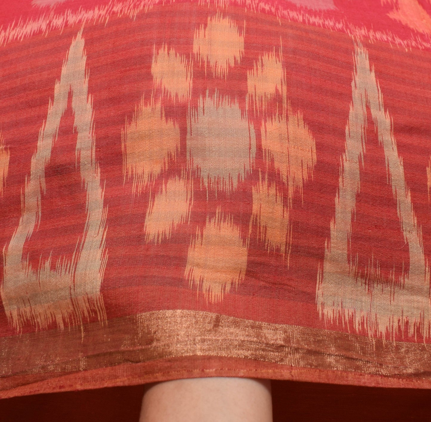 Sushila Vintage Sambalpuri Ikat Saree Hand Woven Pure Silk Red Sari Fabric