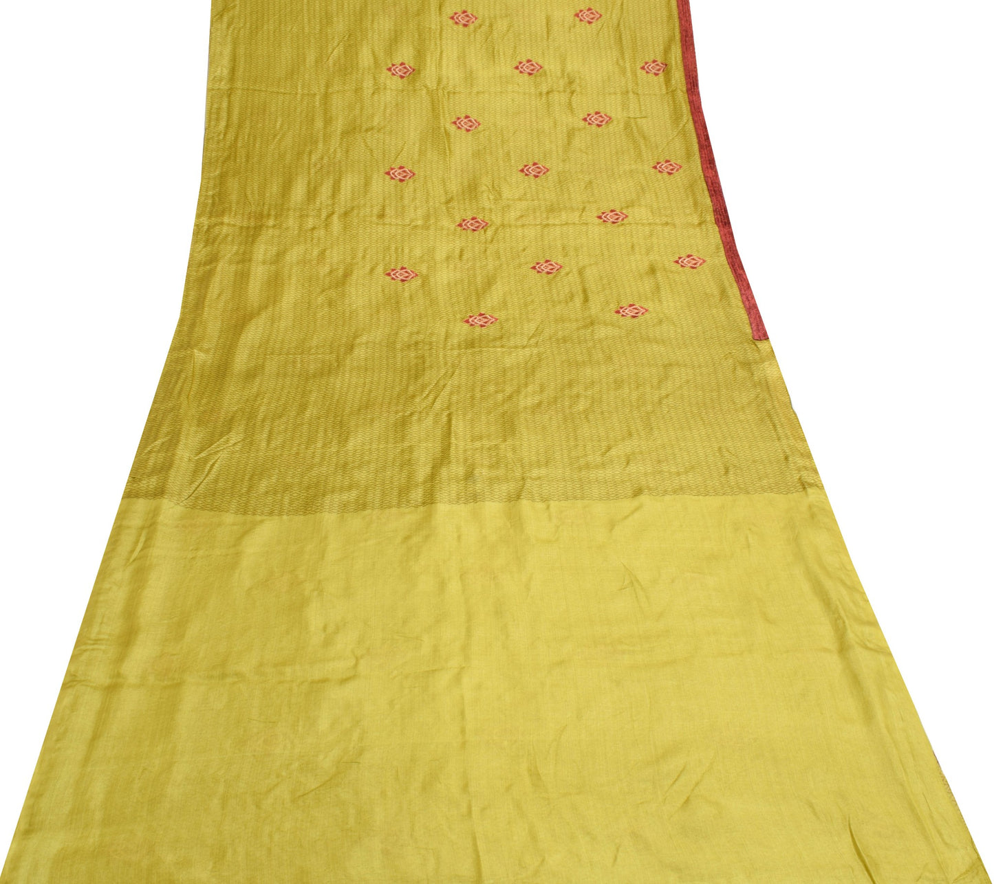 Sushila Vintage Green Saree Pure tussar Silk Embroidered Velvet Work Sari Fabric