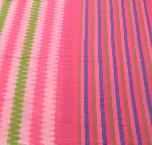 Sushila Vintage Pink Saree Hand Woven Ikat Patola Sari Pure Cotton Craft Fabric