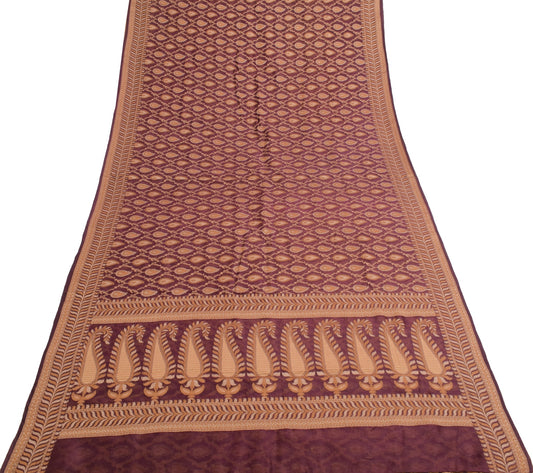 Sushila Vintage Purple Saree 100% Pure Cotton Paisley Resham Woven  Sari Fabric